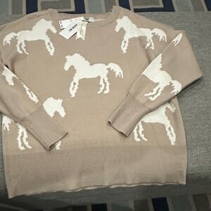 Jason Wu Beige & White Horse Motif Knit Sweater